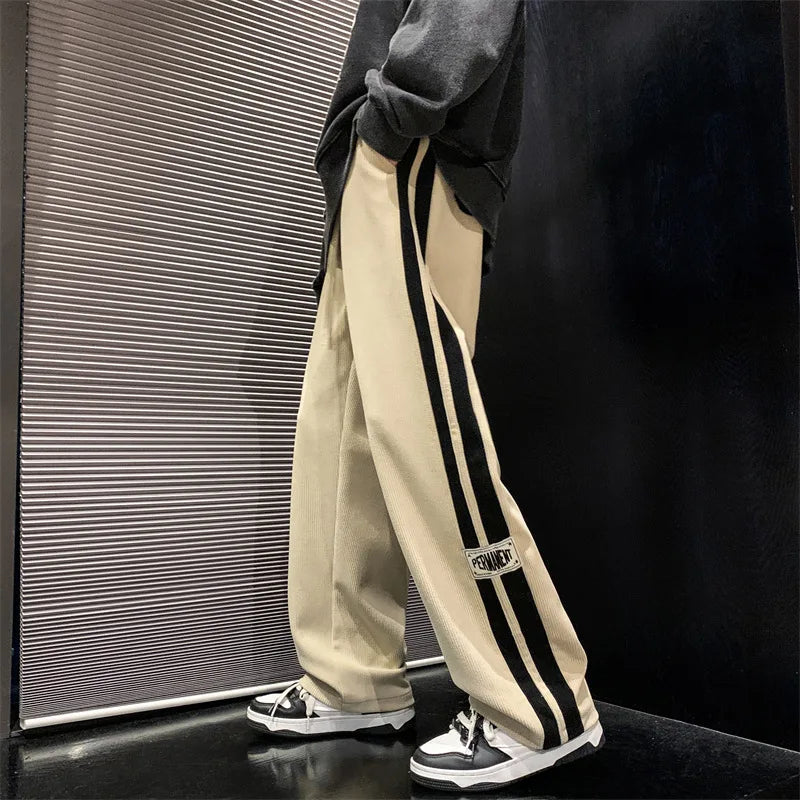 Men’s Wide-Leg Corduroy Pants – Korean Streetwear Striped Loose Trousers