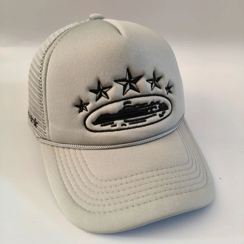Five Star Graphic Trucker Cap – Y2K Streetwear Mesh Baseball Hat