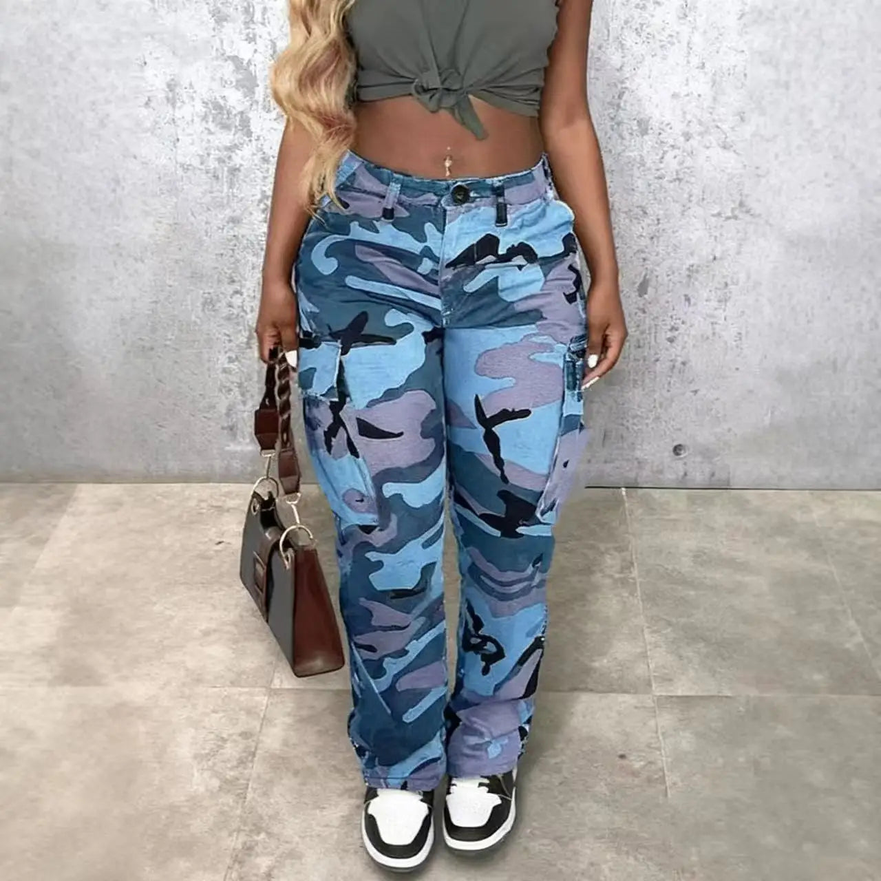 Women’s Camouflage Cargo Pants – Y2K Straight Leg Army Style Trousers