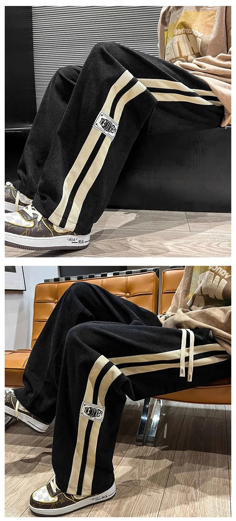 Men’s Wide-Leg Corduroy Pants – Korean Streetwear Striped Loose Trousers