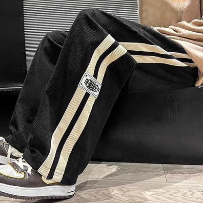 Men’s Wide-Leg Corduroy Pants – Korean Streetwear Striped Loose Trousers