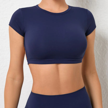 Women’s Backless Sports Crop Top – Slim Fit Yoga & Gym Training Shirt