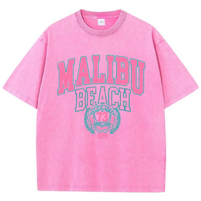 Malibu Beach Vintage Washed T-Shirt – Oversized Coastal Streetwear Tee