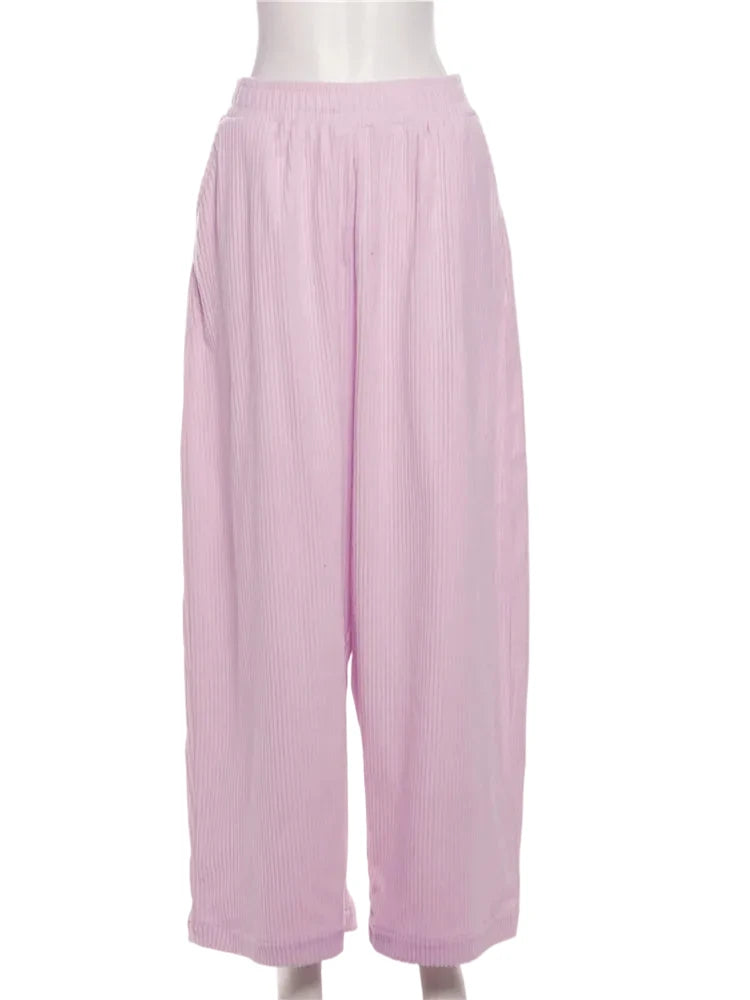 Y2K Wide-Leg Corduroy Pants – High Waist Oversized Streetwear Trousers
