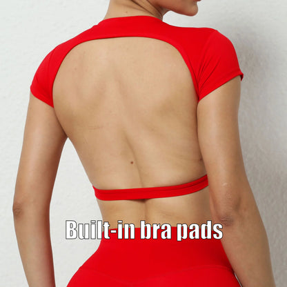 Women’s Backless Sports Crop Top – Slim Fit Yoga & Gym Training Shirt