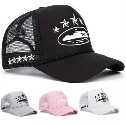 Five Star Graphic Trucker Cap – Y2K Streetwear Mesh Baseball Hat