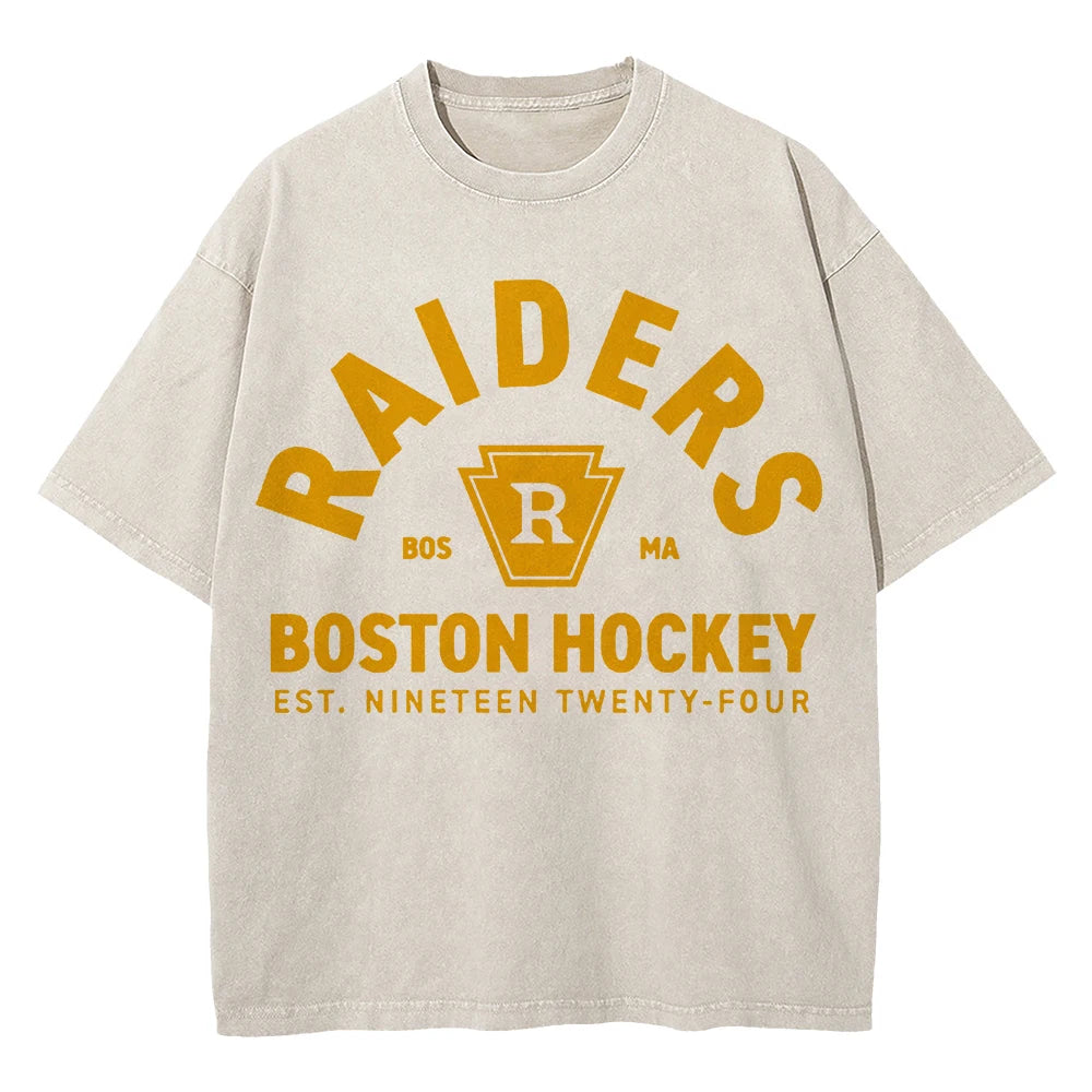 Vintage Hockey-Inspired Acid Wash Graphic T-Shirt – Retro Sports Streetwear Tee