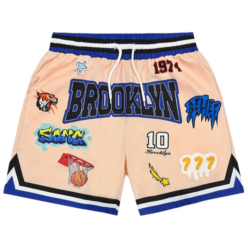 Brooklyn Graffiti Basketball Shorts – Y2K Streetwear Statement Shorts