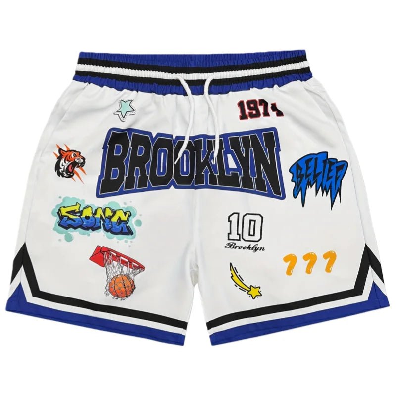 Brooklyn Graffiti Basketball Shorts – Y2K Streetwear Statement Shorts