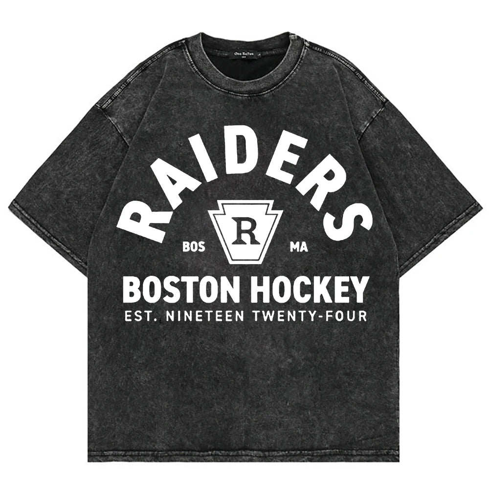 Vintage Hockey-Inspired Acid Wash Graphic T-Shirt – Retro Sports Streetwear Tee
