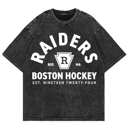 Vintage Hockey-Inspired Acid Wash Graphic T-Shirt – Retro Sports Streetwear Tee