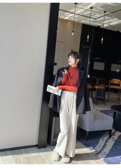 Women’s Minimal Mock Neck Knit Top – Slim Fit Long Sleeve Sweater