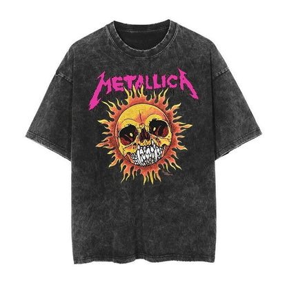 Metallica Vintage Washed Rock Punk Tee – 90s American Retro Y2K Graphic Streetwear T-Shirt