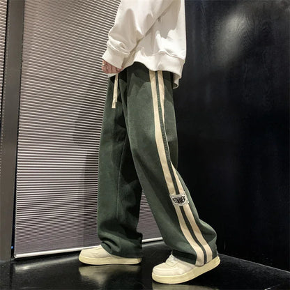 Men’s Wide-Leg Corduroy Pants – Korean Streetwear Striped Loose Trousers