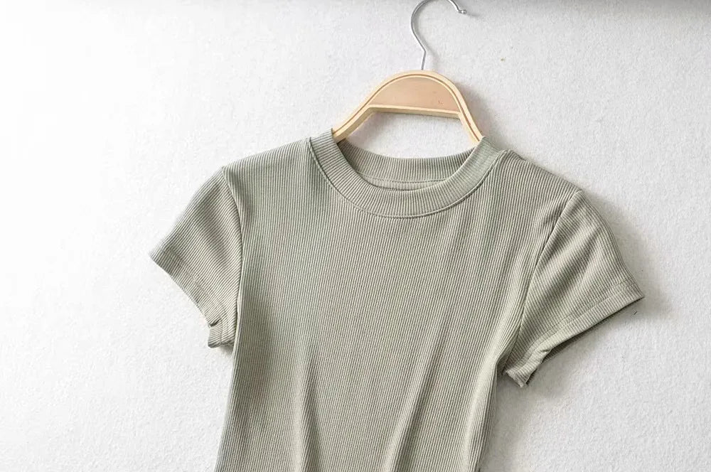 Women’s Sculpted Crop T-Shirt – Minimal Slim Fit Stretch Tee