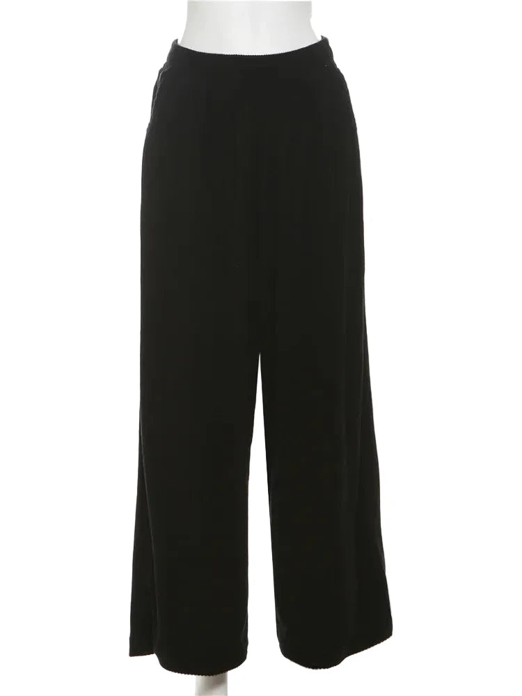 Y2K Wide-Leg Corduroy Pants – High Waist Oversized Streetwear Trousers