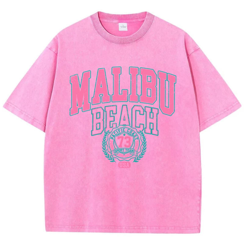 Malibu Beach Vintage Washed T-Shirt – Oversized Coastal Streetwear Tee