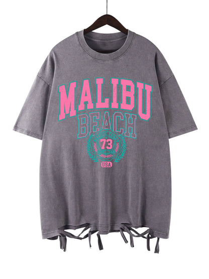 Malibu Beach Vintage Washed T-Shirt – Oversized Coastal Streetwear Tee