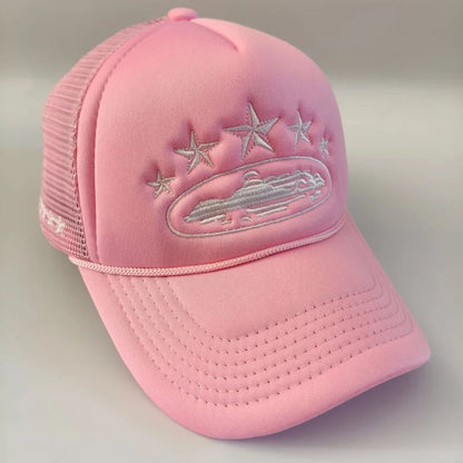 Five Star Graphic Trucker Cap – Y2K Streetwear Mesh Baseball Hat