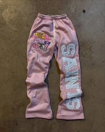 Y2K Street Gangster Wide-Leg Pants – Graphic Print Streetwear Trousers