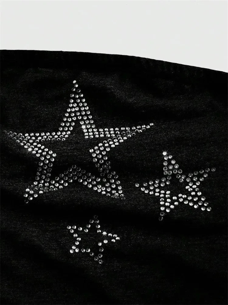 Rhinestone Star Tube Top – Y2K Punk Rock Strapless Crop Top