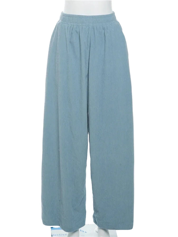 Y2K Wide-Leg Corduroy Pants – High Waist Oversized Streetwear Trousers