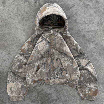 Oversized Camouflage Zip-Up Hoodie – Y2K Hunter Streetwear Jacket