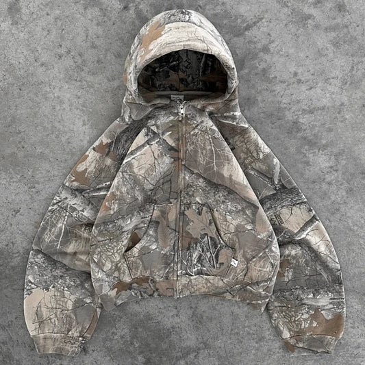 Oversized Camouflage Zip-Up Hoodie – Y2K Hunter Streetwear Jacket