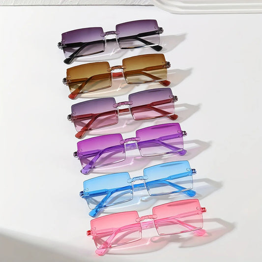 Y2K Sharp Rectangle Sunglasses Set – Candy Color Rimless Streetwear Shades (6-Pack)