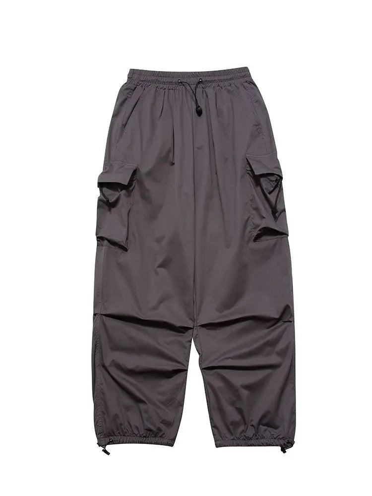 Y2K Black Parachute Cargo Pants – Oversized Wide Leg Streetwear Trousers