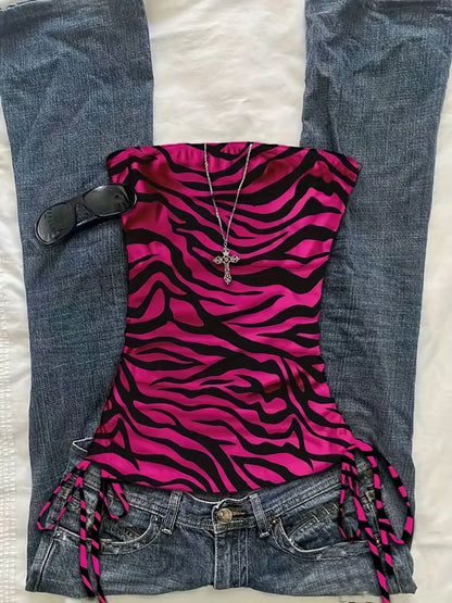 Leopard & Zebra Lace-Up Crop Top – Backless Statement Summer Tank