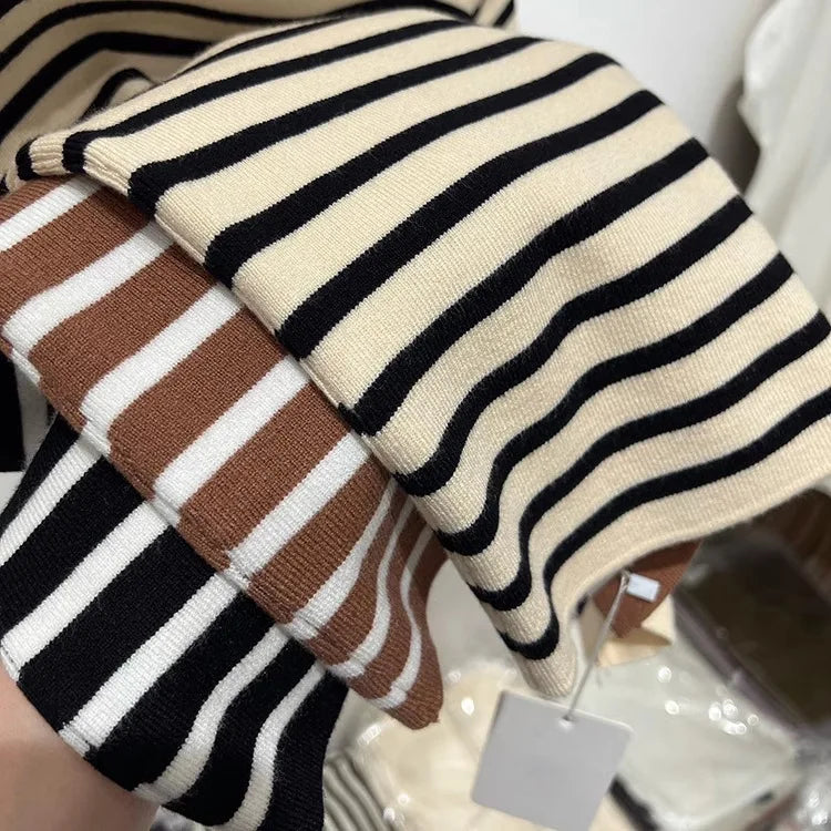 Women’s Striped Mock Neck Knit Top – Slim Fit Cropped Sweater Tee
