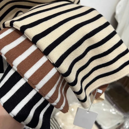 Women’s Striped Mock Neck Knit Top – Slim Fit Cropped Sweater Tee