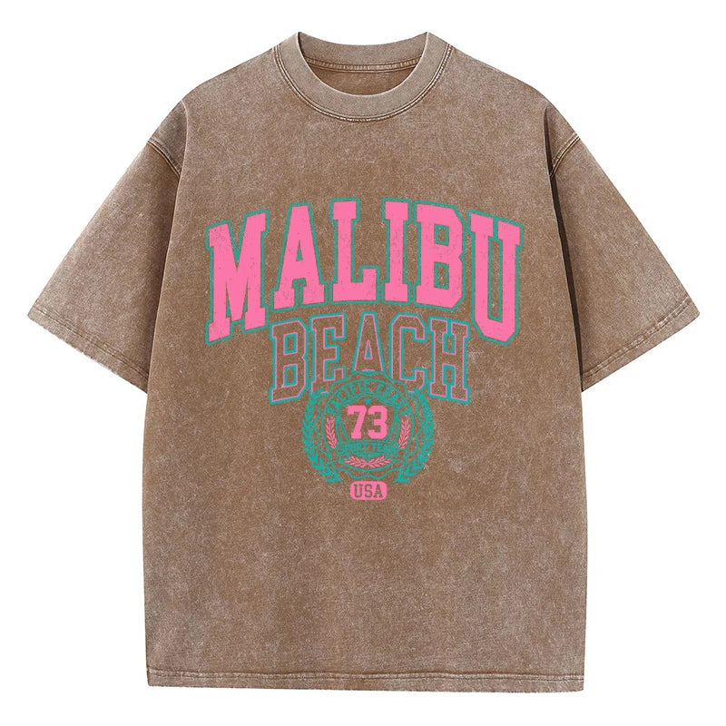 Malibu Beach Vintage Washed T-Shirt – Oversized Coastal Streetwear Tee