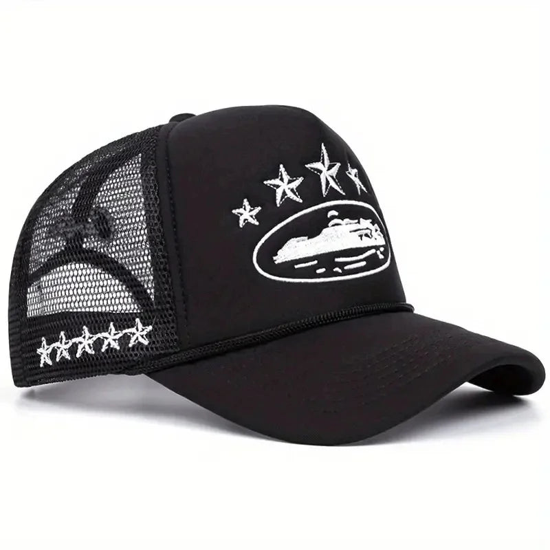 Five Star Graphic Trucker Cap – Y2K Streetwear Mesh Baseball Hat