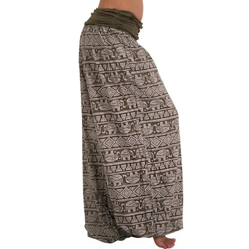 Mystic Geometric Harem Pants – Boho Elephant Print Wide Leg Trousers