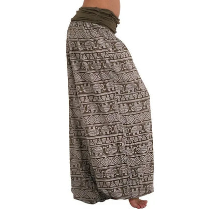 Mystic Geometric Harem Pants – Boho Elephant Print Wide Leg Trousers