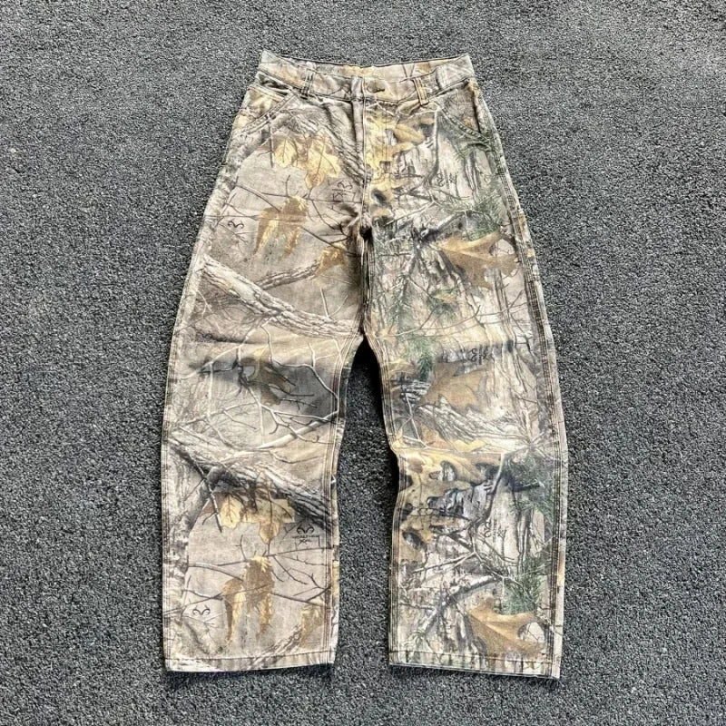Y2K Camo Streetwear Pants – Oversized Hunter Aesthetic Cargo Trousers