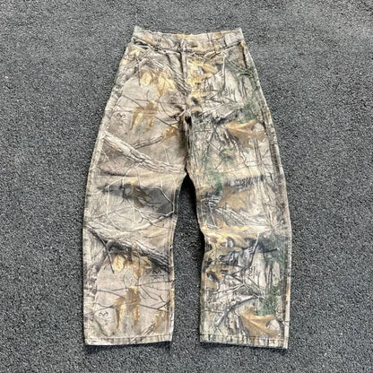 Y2K Camo Streetwear Pants – Oversized Hunter Aesthetic Cargo Trousers