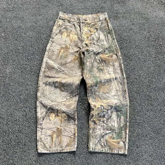 Y2K Camo Streetwear Pants – Oversized Hunter Aesthetic Cargo Trousers