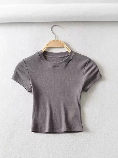 Women’s Sculpted Crop T-Shirt – Minimal Slim Fit Stretch Tee