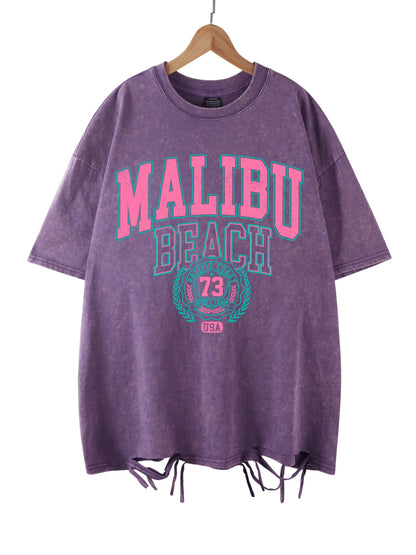 Malibu Beach Vintage Washed T-Shirt – Oversized Coastal Streetwear Tee