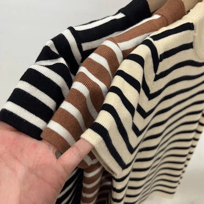 Women’s Striped Mock Neck Knit Top – Slim Fit Cropped Sweater Tee