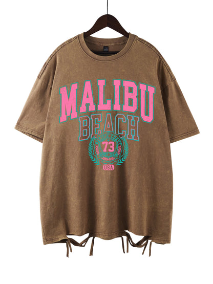 Malibu Beach Vintage Washed T-Shirt – Oversized Coastal Streetwear Tee