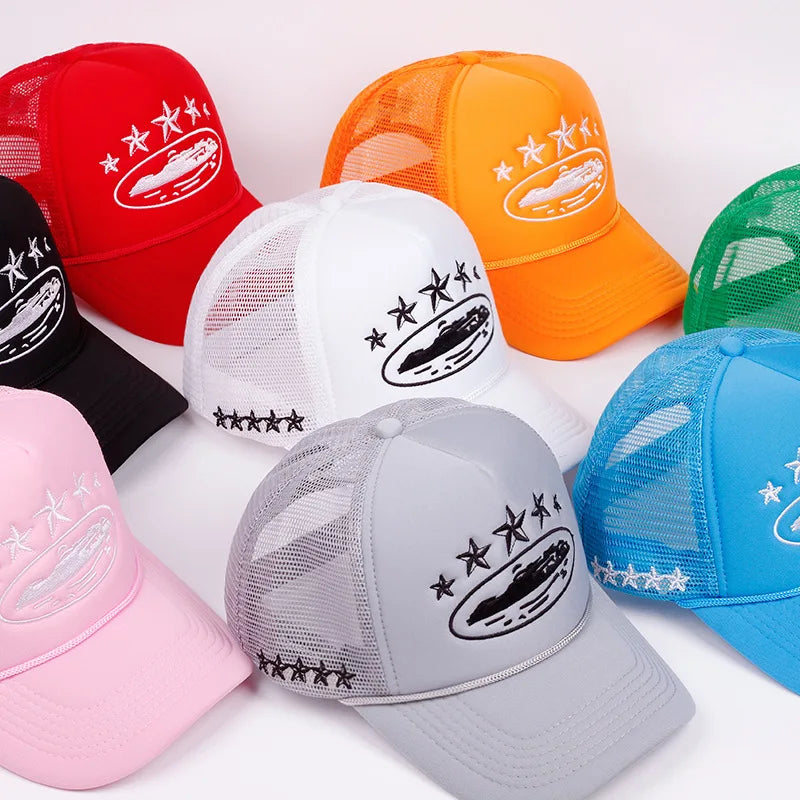 Five Star Graphic Trucker Cap – Y2K Streetwear Mesh Baseball Hat