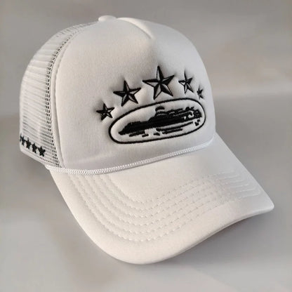 Five Star Graphic Trucker Cap – Y2K Streetwear Mesh Baseball Hat