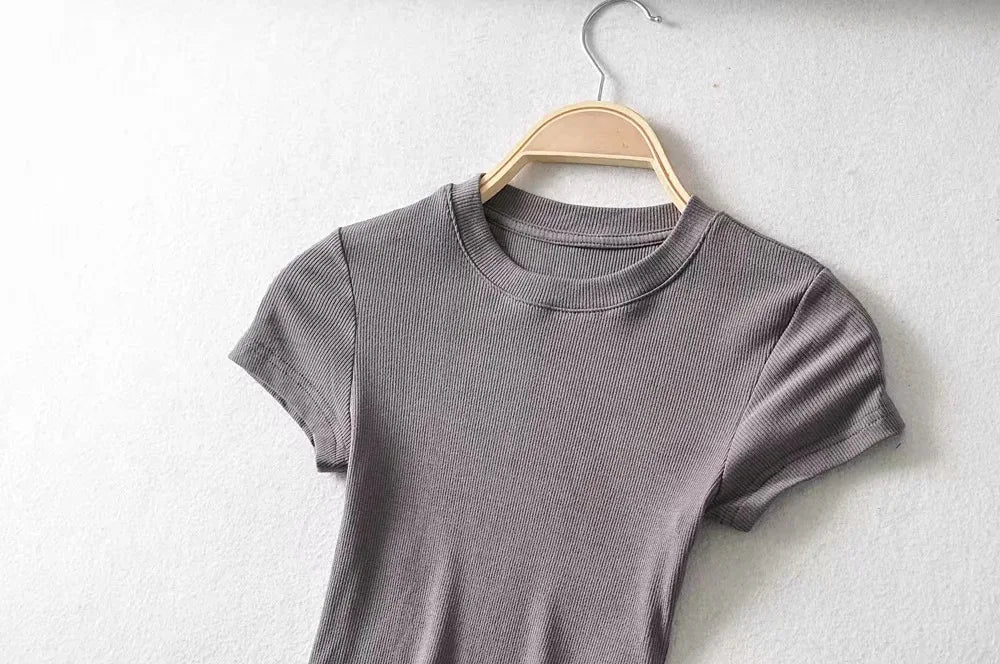 Women’s Sculpted Crop T-Shirt – Minimal Slim Fit Stretch Tee