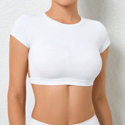 Women’s Backless Sports Crop Top – Slim Fit Yoga & Gym Training Shirt