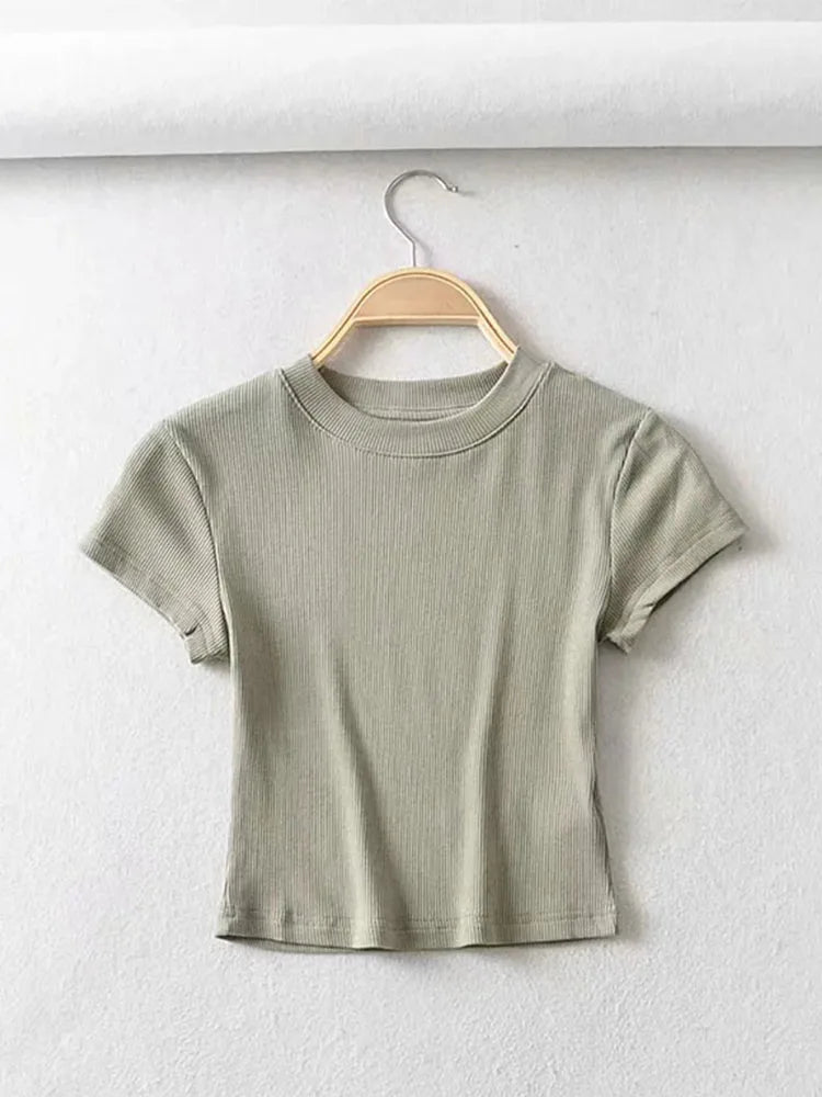Women’s Sculpted Crop T-Shirt – Minimal Slim Fit Stretch Tee