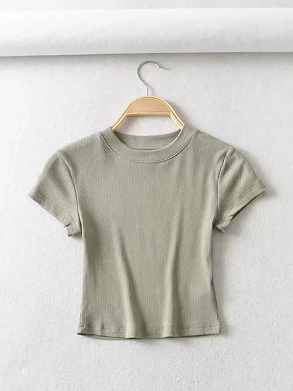 Women’s Sculpted Crop T-Shirt – Minimal Slim Fit Stretch Tee